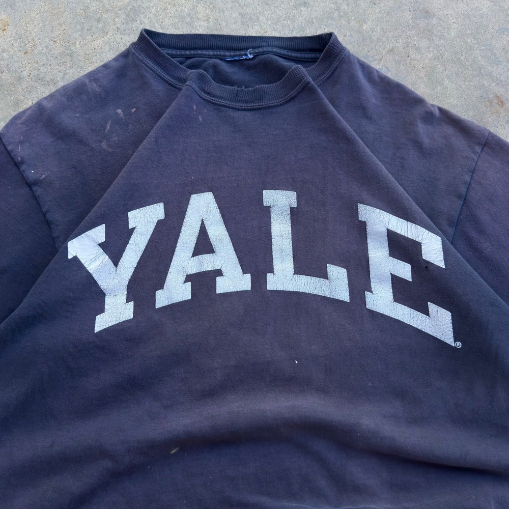 Vintage 80s Yale College Shirt Distressed Faded Workwear Navy XL (d11)
